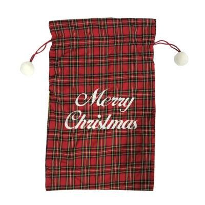 Custom Popular Red Plaid Santa Gift Sacks Bag Large Christmas Sack Drawstring