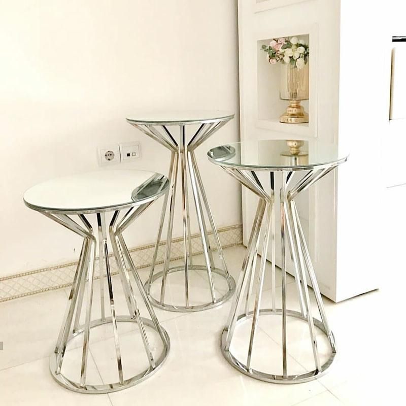 New New Activity Furniture Mirror Glass Top Stainless Steel 3 Piece Set Wedding Cake Table