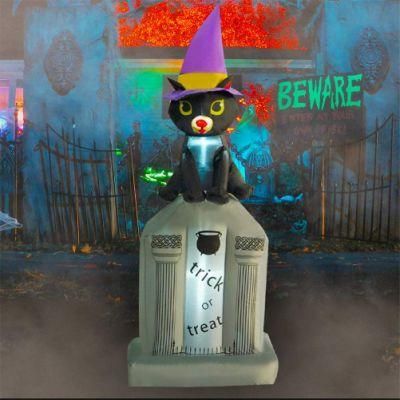 4.5FT Halloween Inflatable Graveyard Tombstone with Cat Bat Decorations for Home