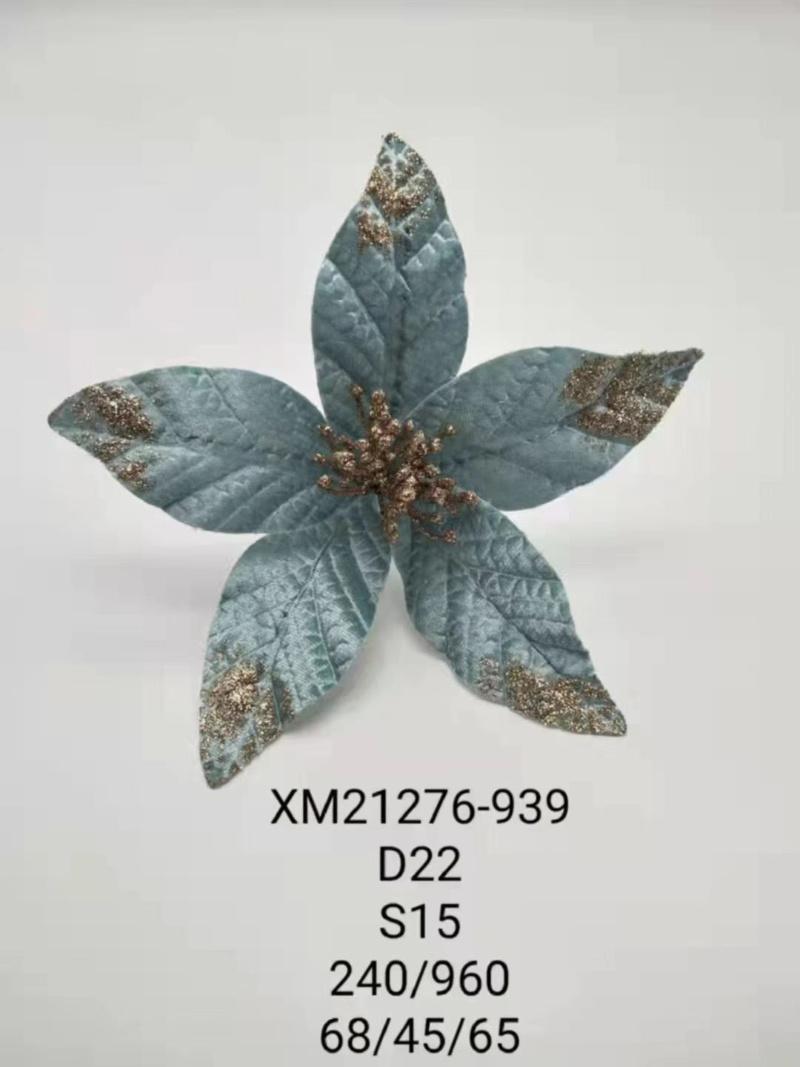 Christmas Flower Glitter Poinsettia Artificial Xmas Tree Flowers for Christmas Ornaments Gold Poinsettia Christmas Tree Ornaments for New Year