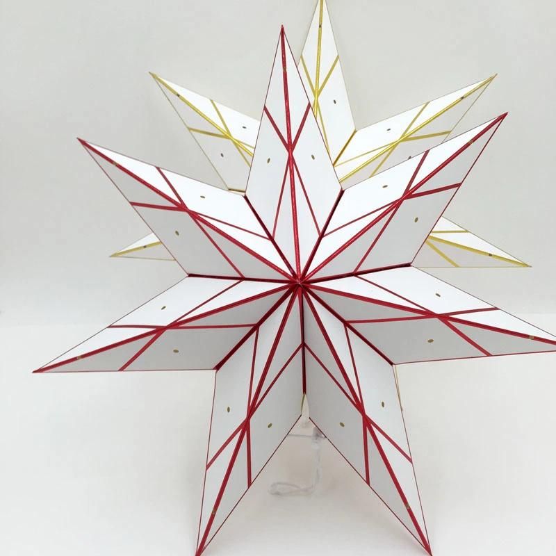 Christmas Decoration Folded Handmade Gold Line Red Paper Star Lantern Hanging Lights