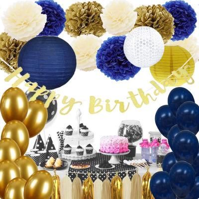 Showsea Navy Blue Paper Lantern Tissue Poms Packages Party Supplies DIY Boy Birthday Set Party Decoration