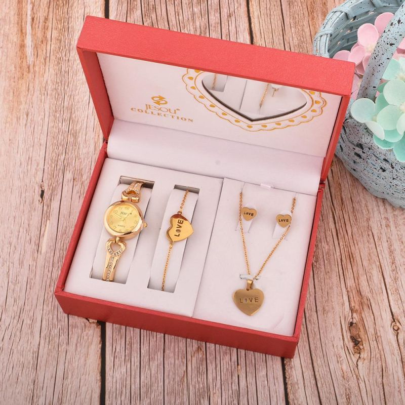 Customized Mother′s Day Gift Set with Love Heart Metal Jewelry Set and Watch 