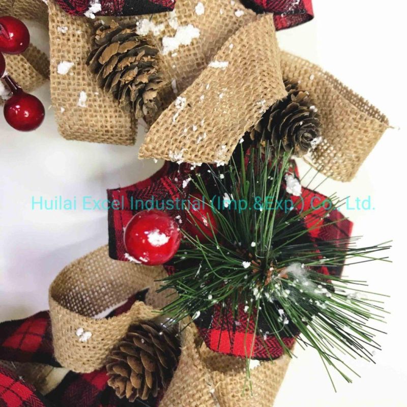 Christmas Burlap Wreath Polyfoam Garland with LED Light Decoration Wreath
