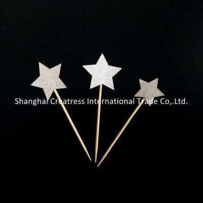 Skillful Manufacture Bling Silver Star Cupcake Toppers