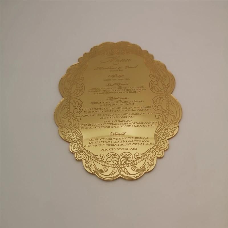 Custom Acrylic Golden Mirror Exhibition Meeting Wedding Invitation Plastic Light Luxury Wedding Invitation Card