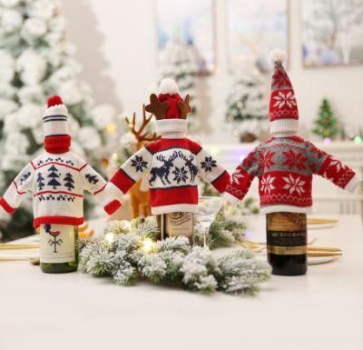 Hot Sale Christmas Decoration Knit Red Wine Bottle Cover Decoration