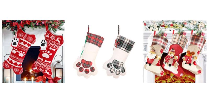 Plaid Dog Paw Sock Christmas Stocking Christmas Tree Pendentif Gift Bag