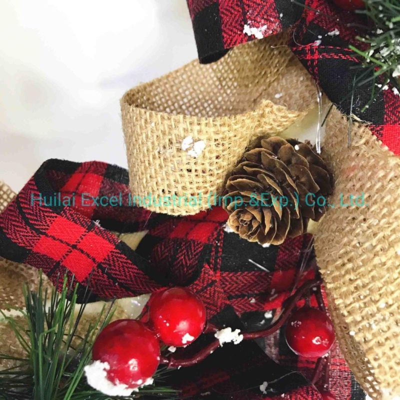 Christmas Burlap Wreath Polyfoam Garland with LED Light Decoration Wreath