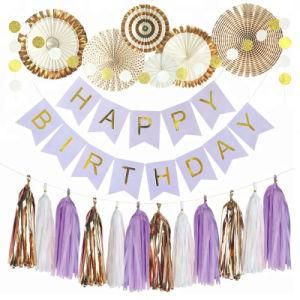 Purple Tassel Birthday Banner Paper Flower Party Decorations Supplies