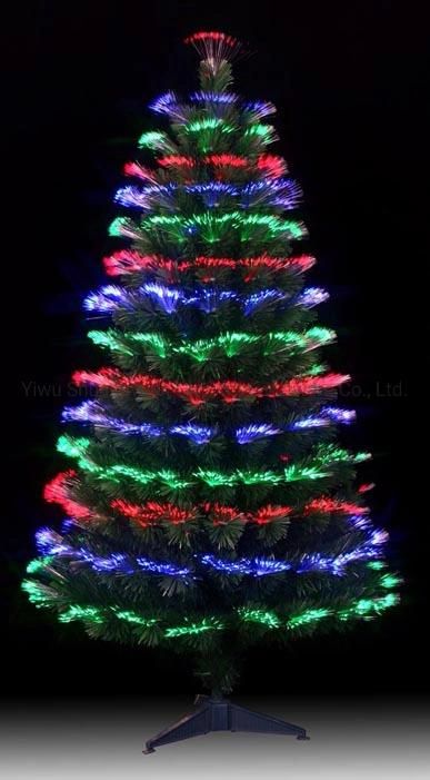 210cm Green PVC Fiber Optica Artificial Christmas Tree with LED Flower Leaf Pinecone Snow Red Berry