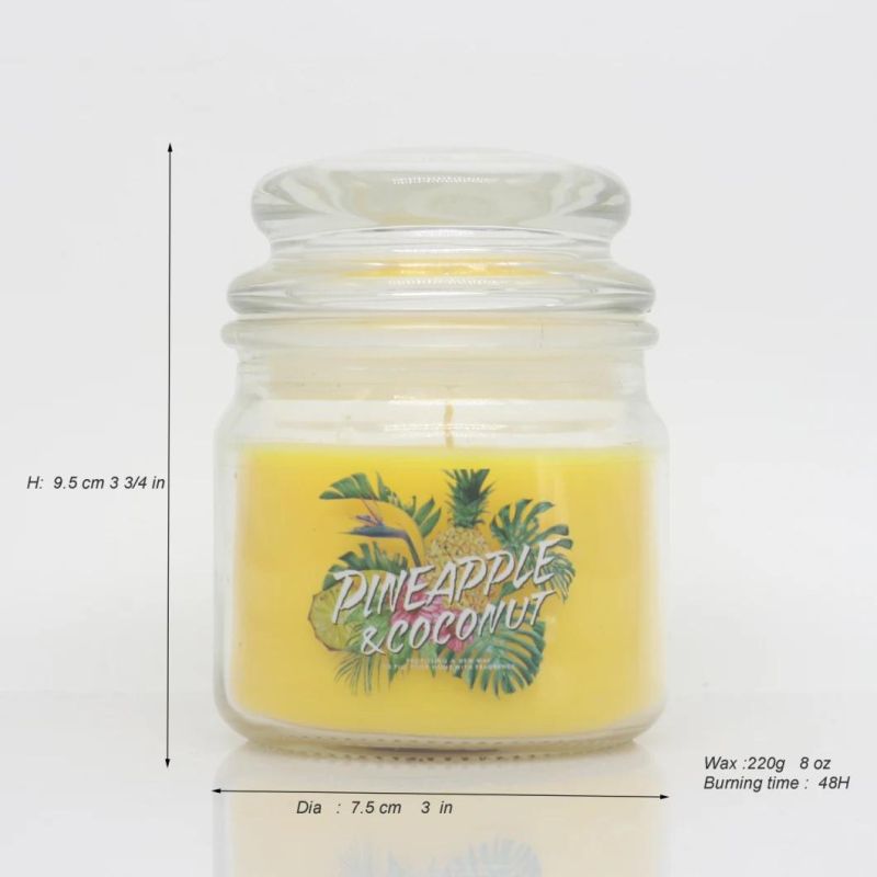 8 Oz Yankee Style Glass Fruit Fragrance Candle with Glass Lid