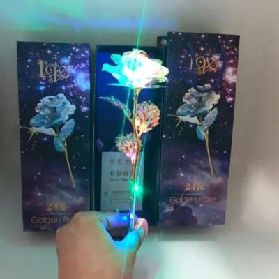 Valentine&prime;s Day Rainbow Galaxy Artificial Crystal Rose Starry Sky 24 Gold Plated Rose Gold Foil Rose Flowers Valentines Day Gift