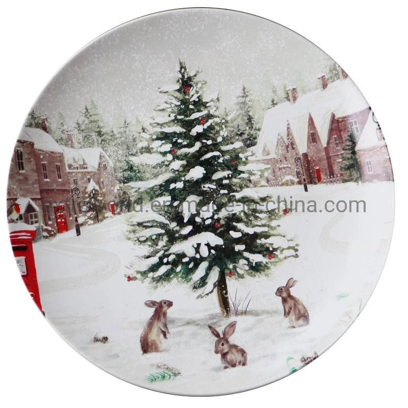 Porcelain Plate Dish with Decal Christmas Custom Design