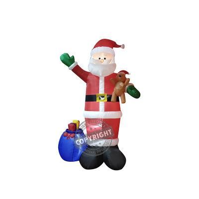 8FT Inflatable Santa Claus with Teddy Bear Gift Box Light up Blow up Christmas Decoration