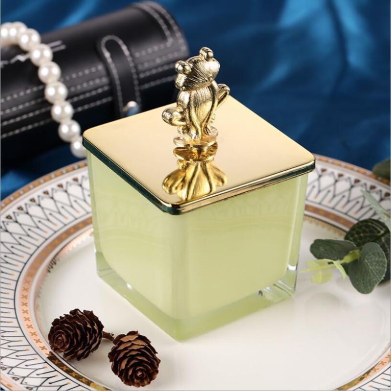Wholesale Square Colored Glass Candle Jar with Metal Lid for Bulk