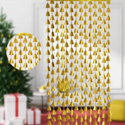 Metallic Foil Fringe Shimmer Christmas Tree Shapeed Curtain for Birthday Wedding Party Christmas Outdoor and Indoor Decorations