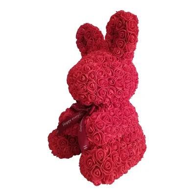 Hot PE Artificial Flower Rabbit Rose Bunny Stuffed Plush Animal with Rose Bear Bunny for Easter