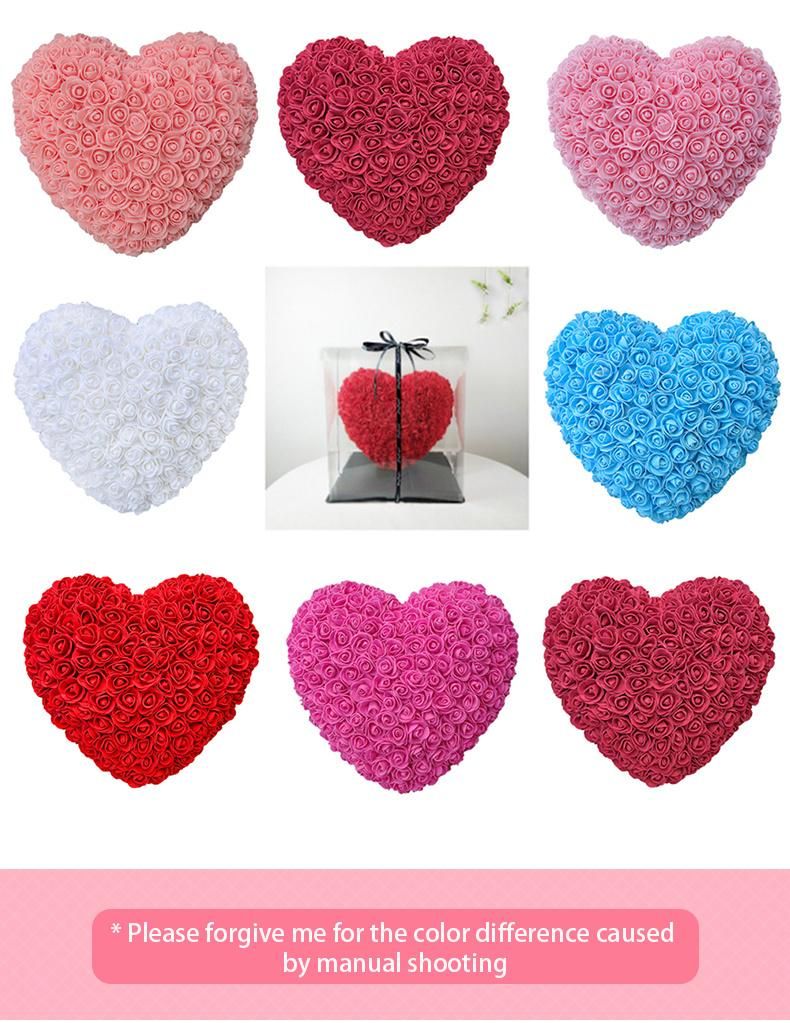 Custom Color Handmade Valentine Day Wedding Gift Artificial Rose Flower Heart Shaped Foam Rose Heart for Love