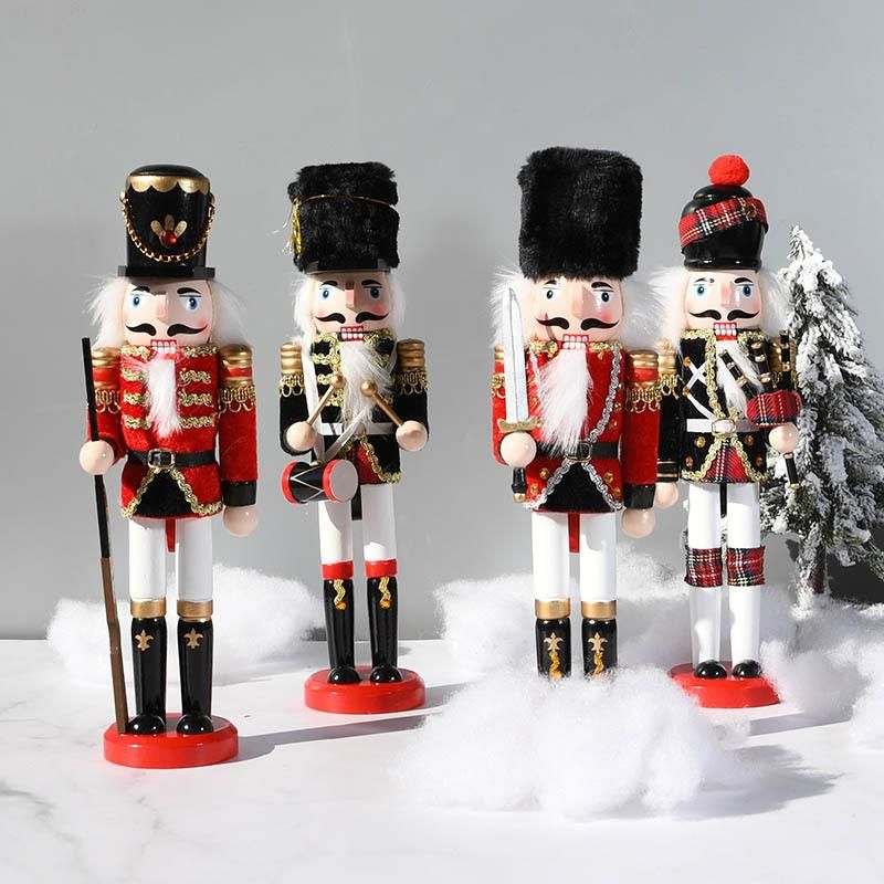 12 Inch Traditional Wooden Nutcracker, Festive Christmas Decor for Tables