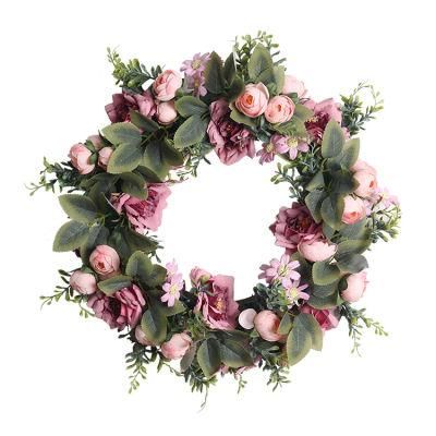 Suitable for All Seasons, Handmade Artificial Wreaths, for Front Door, Wall, Window, Home Decoration (Green/Flower)