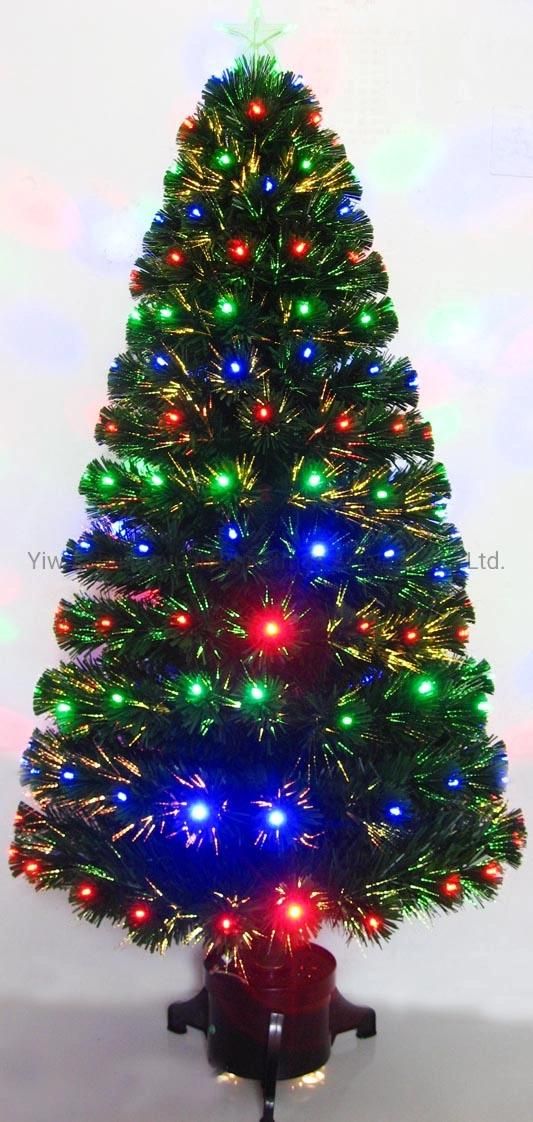 210cm Green PVC Fiber Optica Artificial Christmas Tree with LED Flower Leaf Pinecone Snow Red Berry