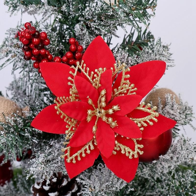 Artificial Pointsettas Christmas Decorations Glitter Poinsettias Christmas Ornaments