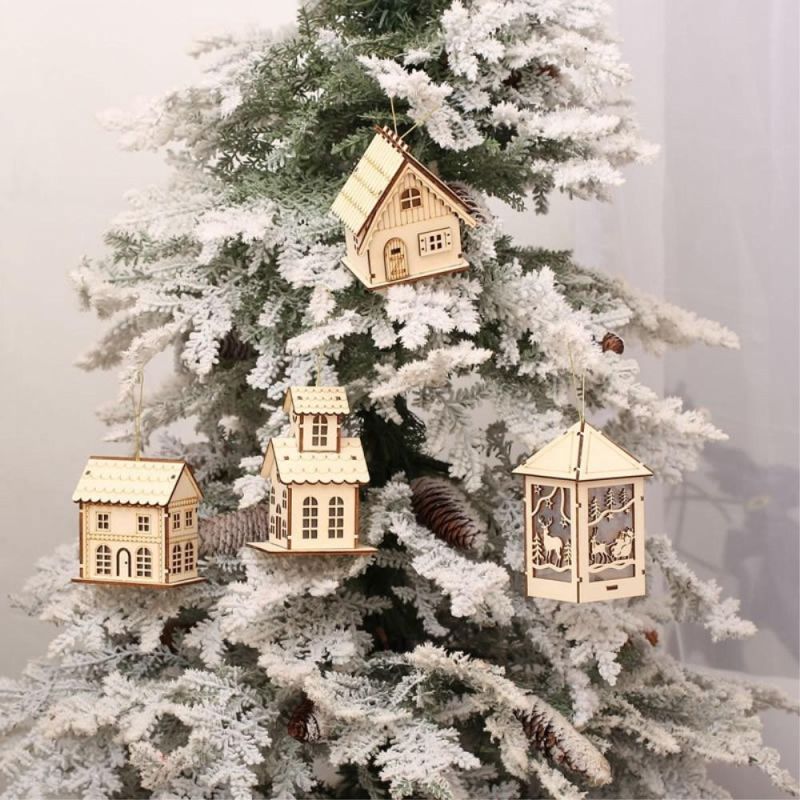 Xmas Festival LED Light Wood House Christmas Tree Decoration Light