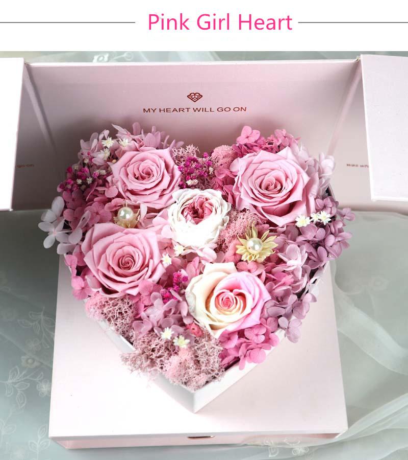 Eternal Life Flower Preserved Roses Flower 5 Roses Heart-Shaped Gift Box for Your Love