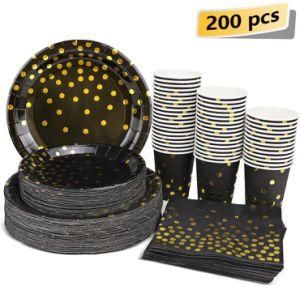 200 PCS Disposable Paper Plates Cups Party Tableware Set