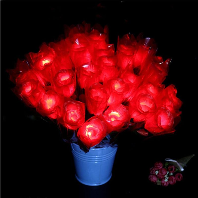 LED Flashing Simulation Rose Flower Night Light Wedding