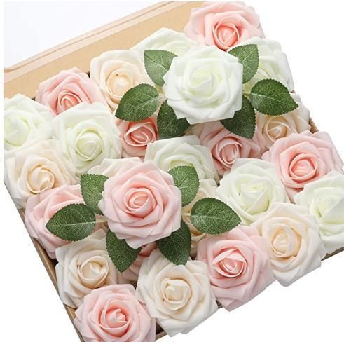 Amazon Artificial Flowers Foam Roses 25PCS Real Looking Fake Roses with Stems for DIY Wedding Bouquets Centerpieces Baby Shower Party Home Decorations