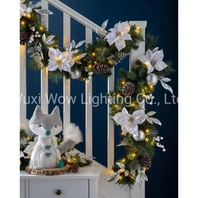 Extra Thick Decorated Garland with 80 Warm White LED Lights