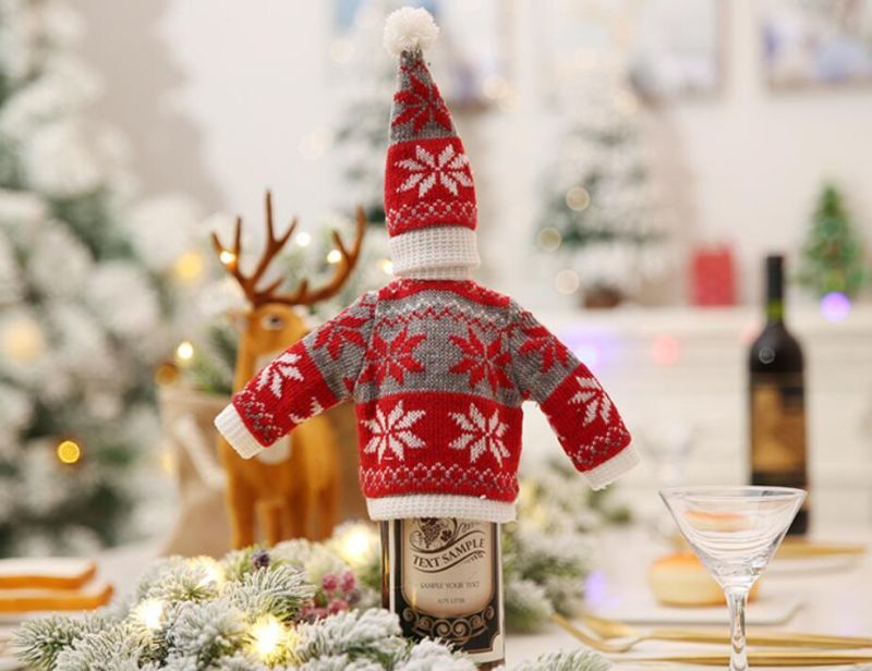 Hot Sale Christmas Decoration Knit Red Wine Bottle Cover Decoration