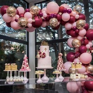 102PCS Wine Red Balloons Garland Rose Red Birthday Balloon Set