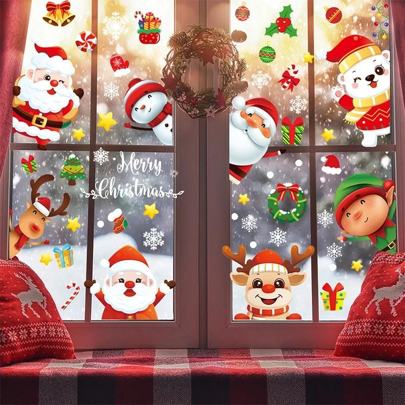 2022 New Christmas Stickers Electrostatic Window Glass Stickers Snowflake Santa Stickers Cute Cartoon Stickers