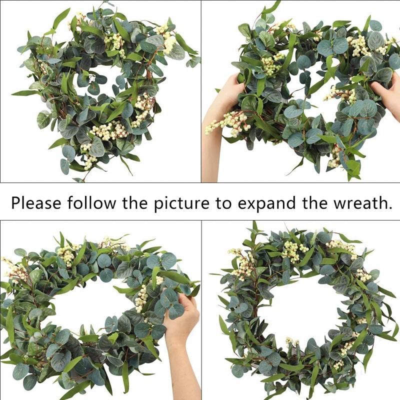 Decorative Artificial Eucalyptus Wreath 18inch Faux Green Leaves Garland Eucalyptus Wreath