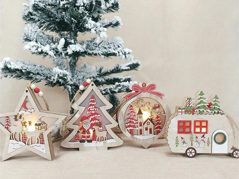 Children Cartoon Decorations for Christmas Tree Illuminated Wooden Pendants LED Wooden Hanging Reindeer for Indoor Outdoor Holiday Party Christmas Ornaments