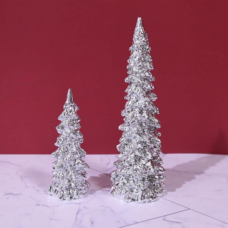 Silver and Black Resin Glittered Christmas Trees- 5.7 Inches to 11.2 Inches Tall