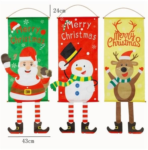 Christmas Decorations Banners Santa Deer Background Hanging Flag Banner
