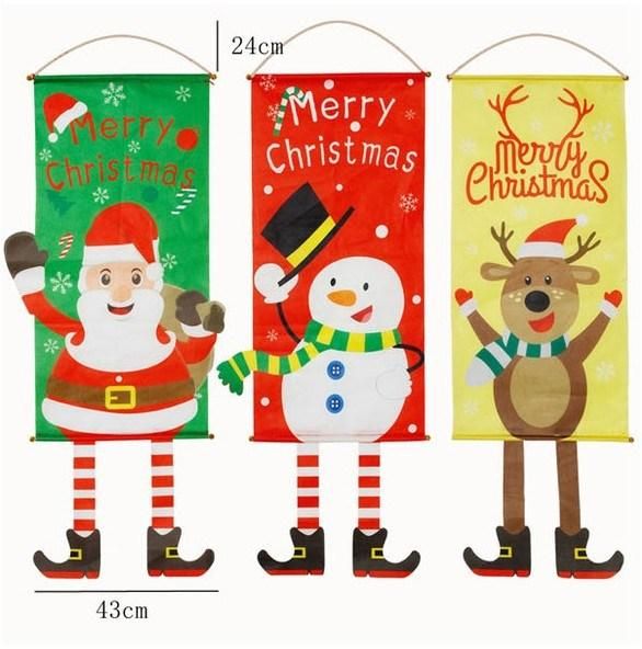 Christmas Decorations Banners Santa Deer Background Hanging Flag Banner