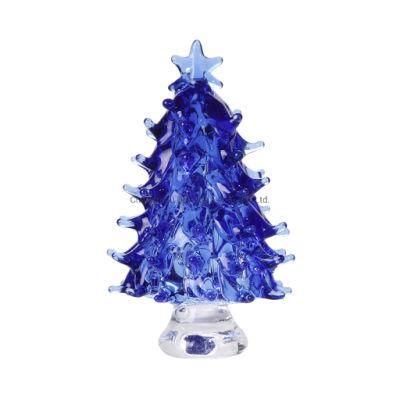 Souvenir Clear Blue Crystal Christmas Tree Gift with Four Colors