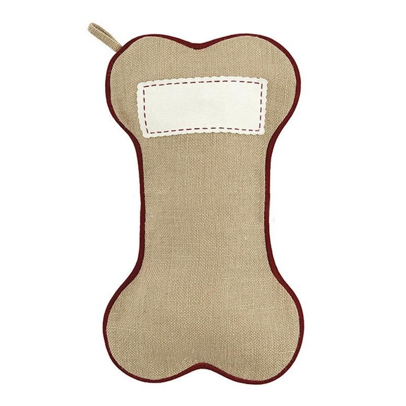 Wholesale Christmas Stock Burlap Dog Christmas Stocking Decoration Pet Christmas Stocking Dog Bones Stocking