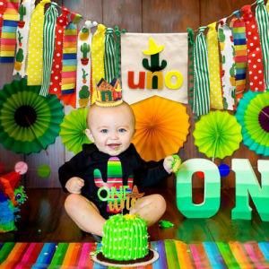 Baby&prime;s First Birthday Banner Set Crown Cake Card Party Props