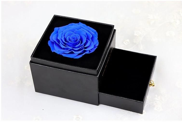 Factory Wholesale Valentine′s Day Gift Real Preserved Rose Flower Single Large Rose in Drawer Gift Box for Decoration