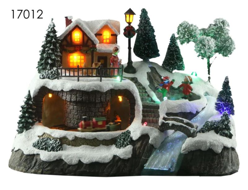 Hot Sale of The Stump House Comes with LED Lights and a Christmas Tree Spin Featurewith 8 Songs Music for Decorations
