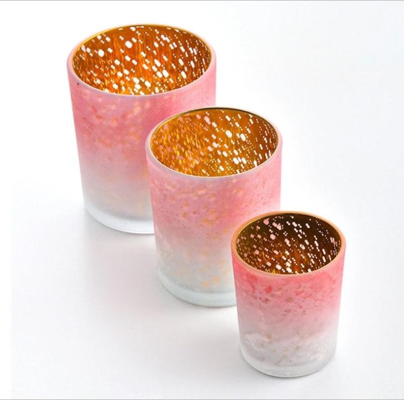 Custom Electroplated Frost Colored Glass Candle Holder Candle Jars in Bulk