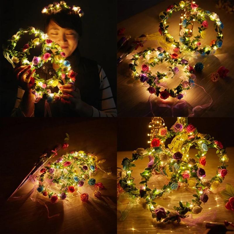 LED Flower Garland Headband -Festival Floral Flower Hair Wreath Headdress