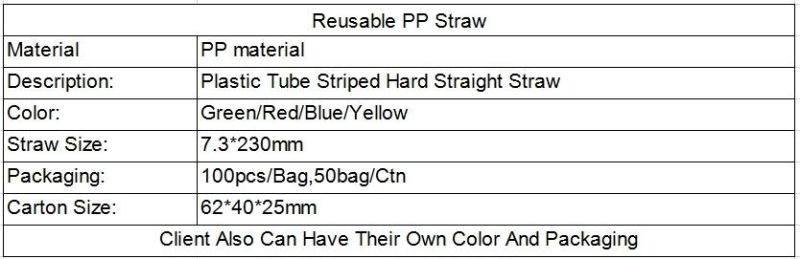 Party Decoration Plastic Tube Striped Hard Straight Straw