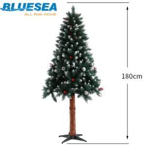 1.8m Pointed PVC Spray White and Red and Pine Cone Mixed Wood Pole Christmas Tree